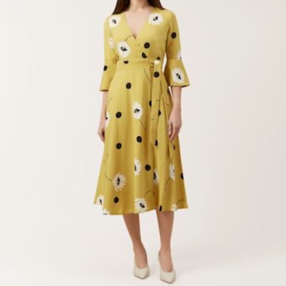 HOBBS JEANNE FLORAL SLEEVE DRESS, YELLOW/MULTI - Picture 2 of 9